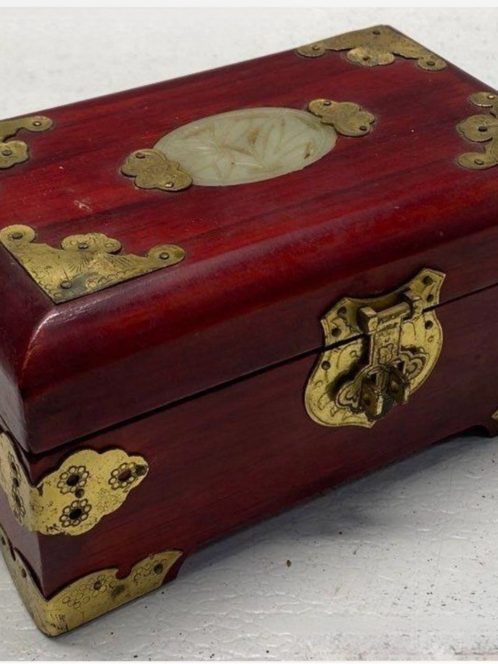 Antique-Style Red wood Jewelry Box with Brass Accents